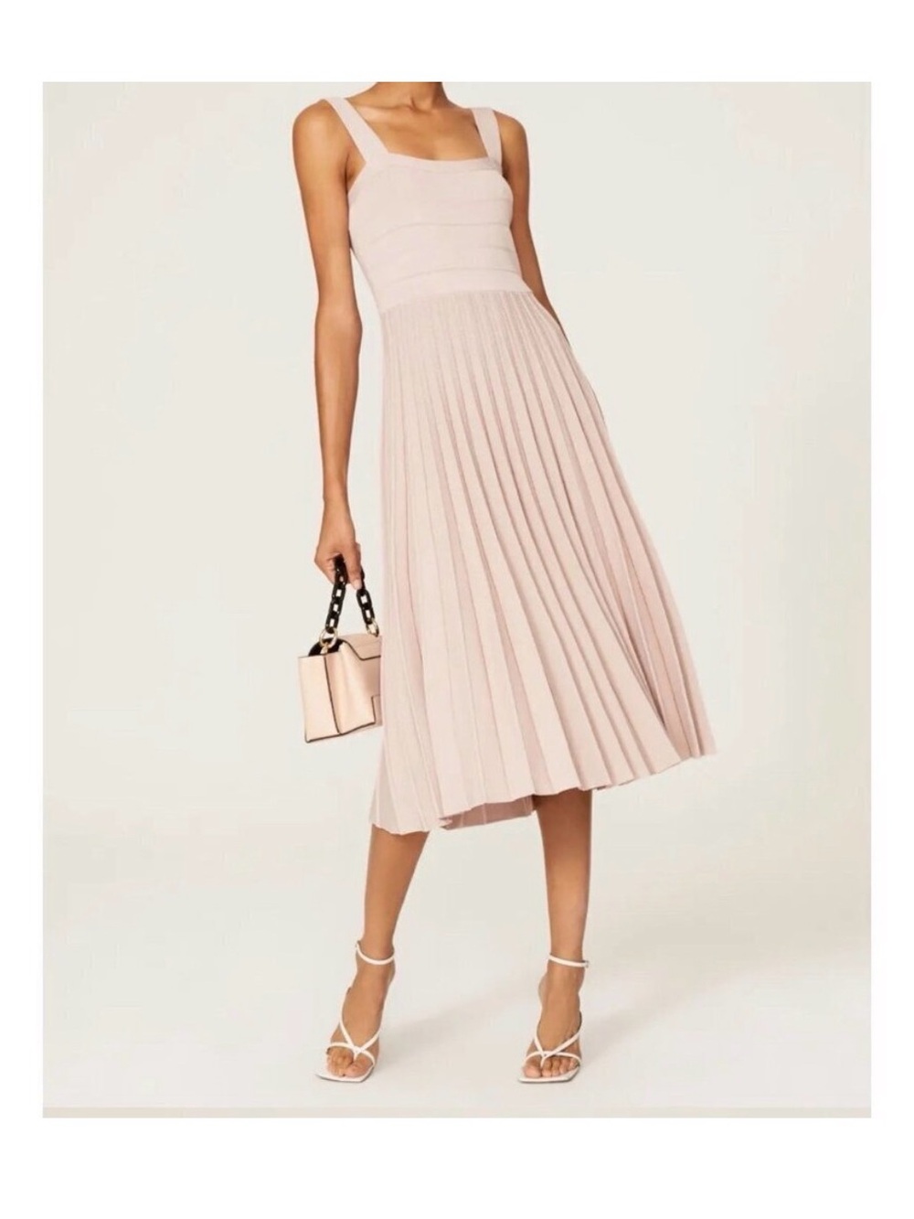 Derek Lam 10 Crosby Pleated Knit Taupe Pink Midi Dress EU 44 US 8 EUC